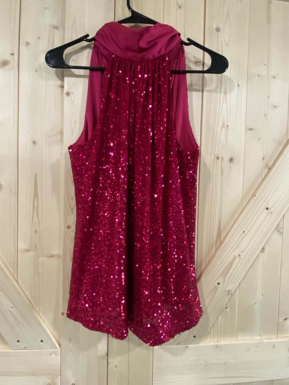 Pink Sequin Halter Top with Satin Bow Back XS